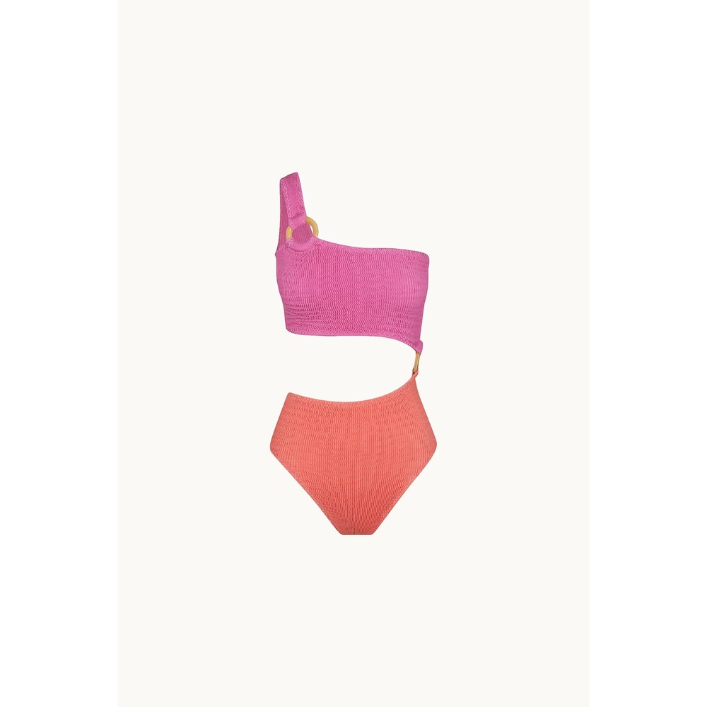 Cleonie One Piece Swimsuit Womens One Size Pink Purple Crinkle Cutout Trendy